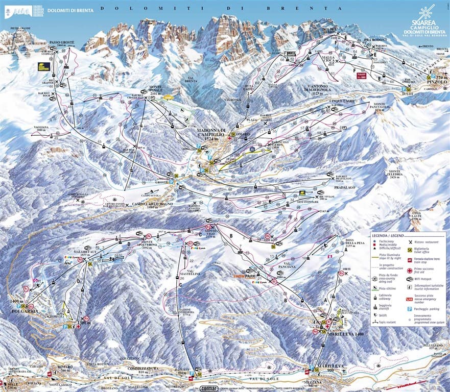 Lyžovačka v stredisku Folgarida-Marilleva v údolí Val di Sole