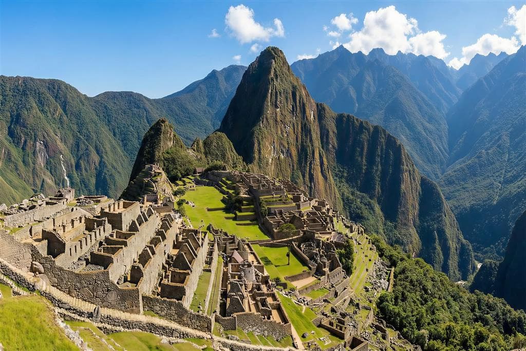 Panoramatický výhľad na inkské mesto Machu Picchu v peruánskych Andách s horou Huayna Picchu v pozadí