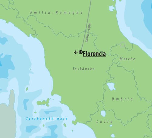 , Letecký poznávací zájazd, Taliansko, Florencia - kolíska renecancie, mapa