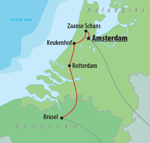 , autobusový poznávací zájazd, Kvetinové Holandsko a Belgicko, Keukenhof, mapa