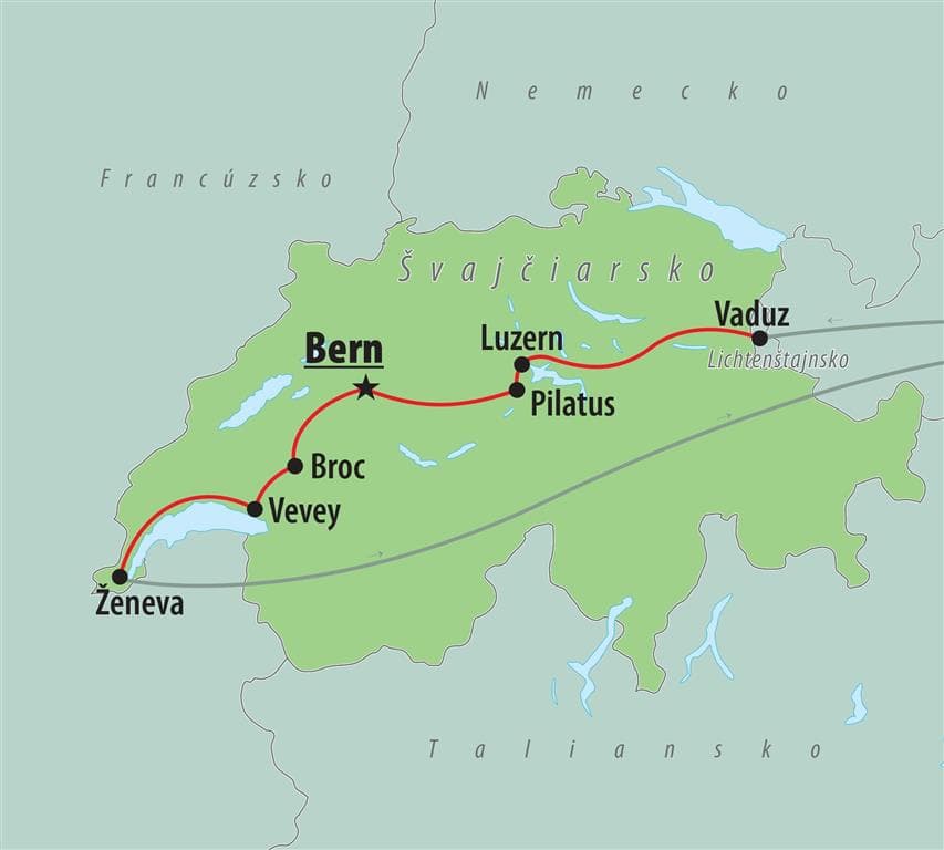 , autobusový poznávací zájazd, Švajčiarsko, mapa