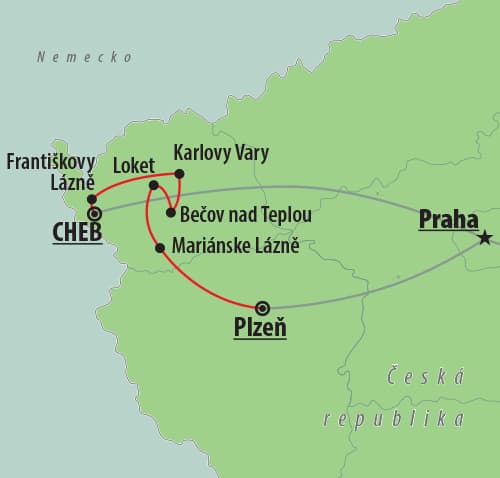 , autobusový poznávací zájazd, Zlatý český trojuholník,mapa