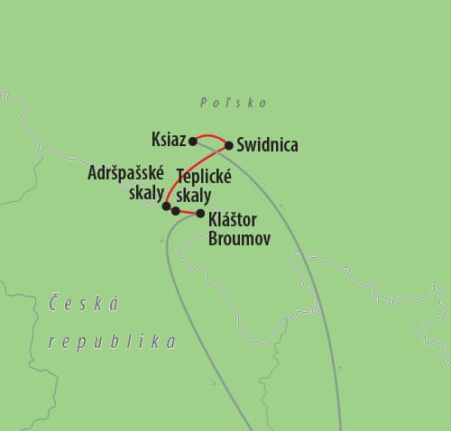 , autobusový poznávací zájazd, Adršpašské skaly a okolie, mapa