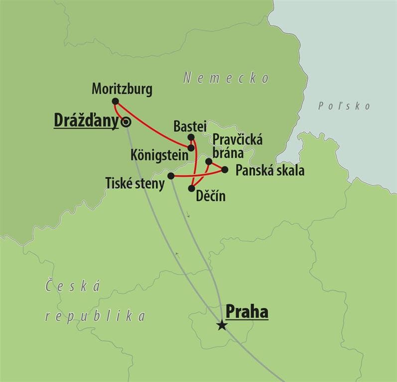 , autobusový poznávací zájazd, Česko a Nemecko, mapa