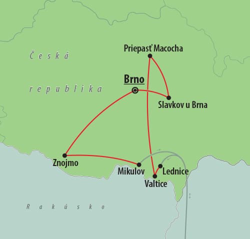 , autobusový poznávací zájazd, Morava, mapa