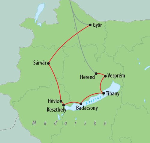 , autobusový poznávací zájazd, Maďarsko - krajina kúpeľov a vína, mapa
