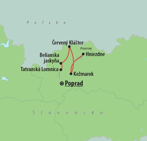 , Autobusový poznávací zájazd, Vysoké Tatry a severný Spiš, mapa