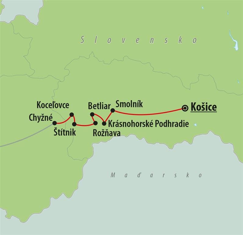 , autobusový poznávací zájazd, Gotická cesta Gemerom, mapa