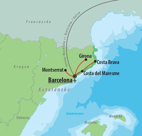 , Letecký poznávací zájazd, Pobytovo-poznávacie Španielsko, mapka