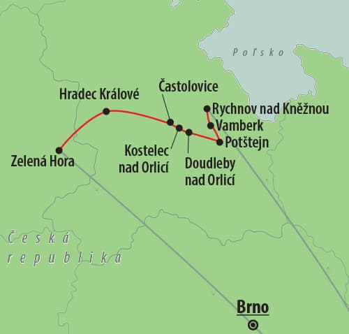 , autobusový poznávací zájazd, Zámky na Orlici - české Loire, mapa