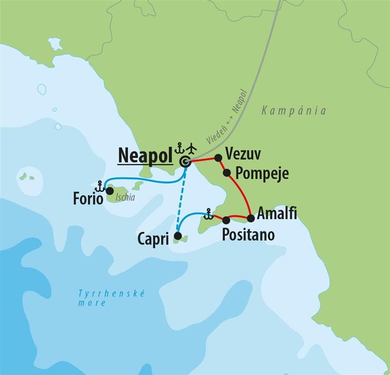 , Letecký poznávací zájazd, Kampánia a zázračná Ischia, mapa