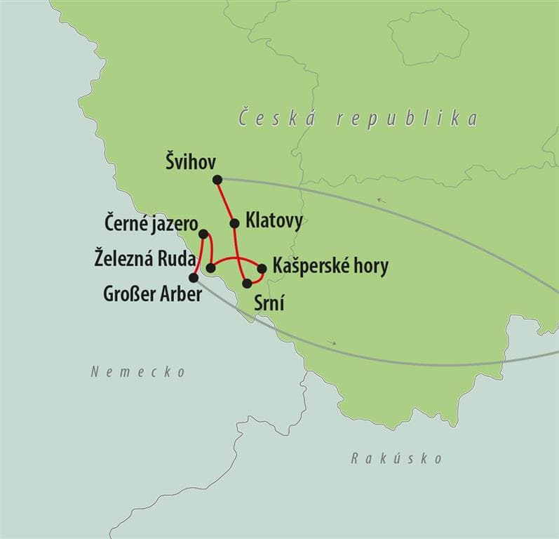 Autobusové poznávacie zájazdy , Česká Republika, Šumava a Bavorský les, mapa