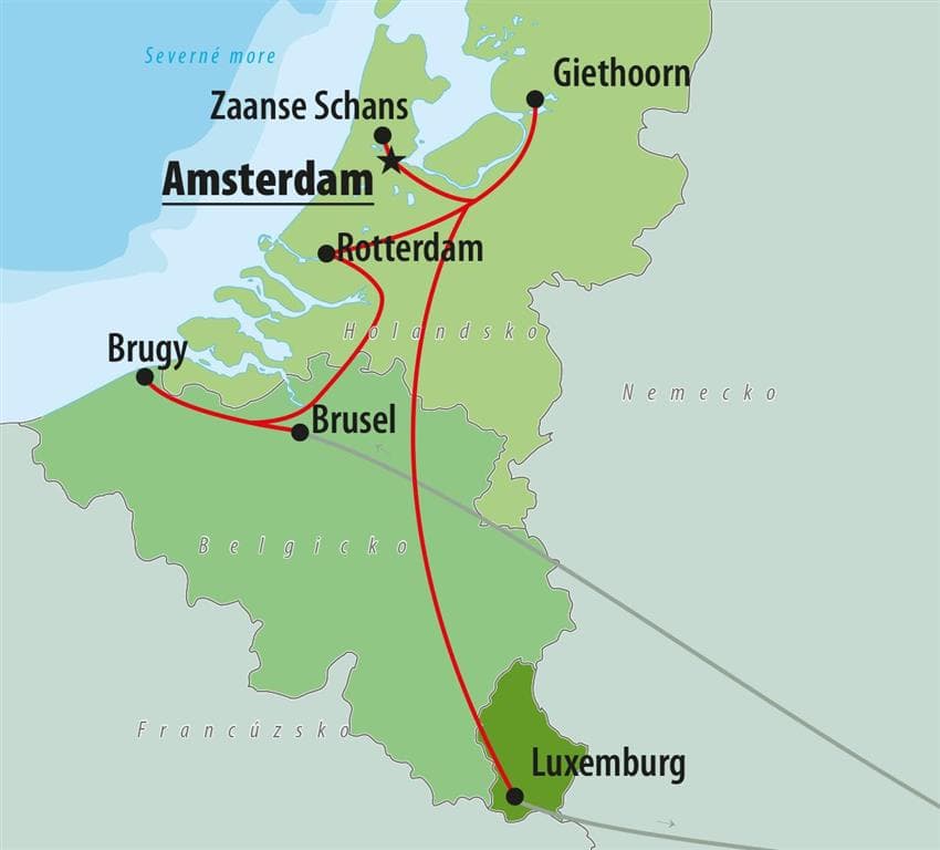 , autobusový poznávací zájazd Benelux, mapa
