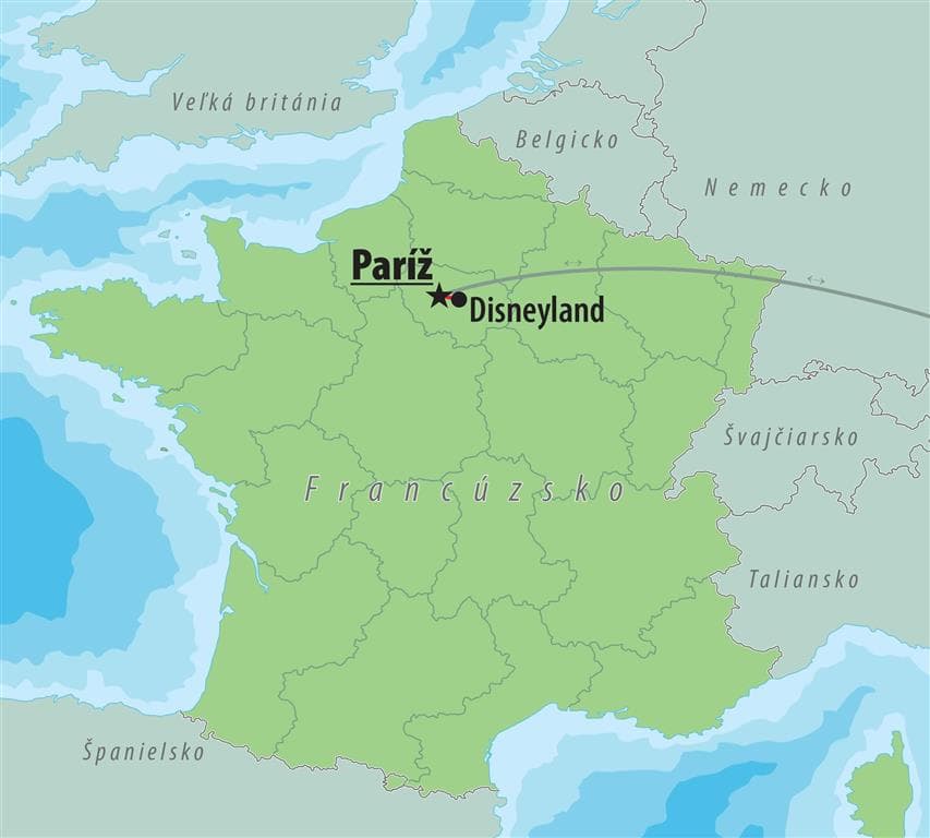 , autobusový poznávací zájazd, Paríž a Disneyland, mapa